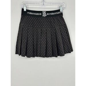 Millennials Monogram Pleated Mini Skirt Black Gray Y2K Streetwear A-Line Skater